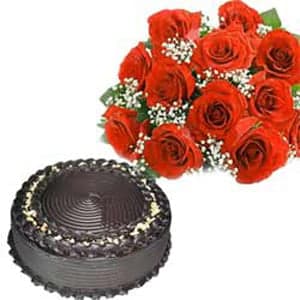 1/2 Kg Truffle Cake with 12 Red Roses